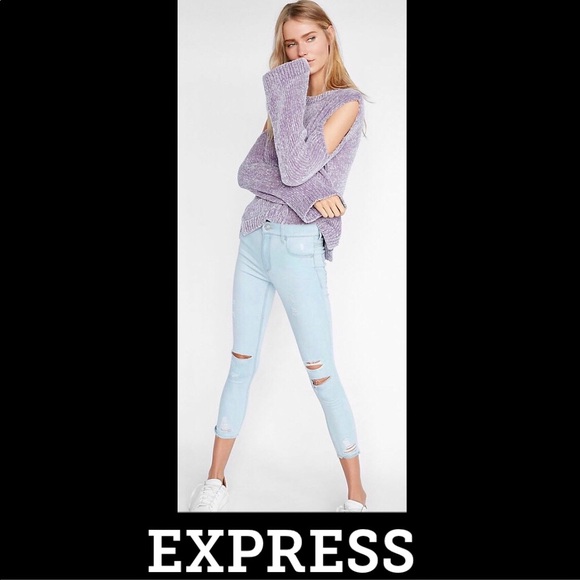 EXPRESS Plush Chenille Cold Shoulder Sweater - Picture 2 of 8